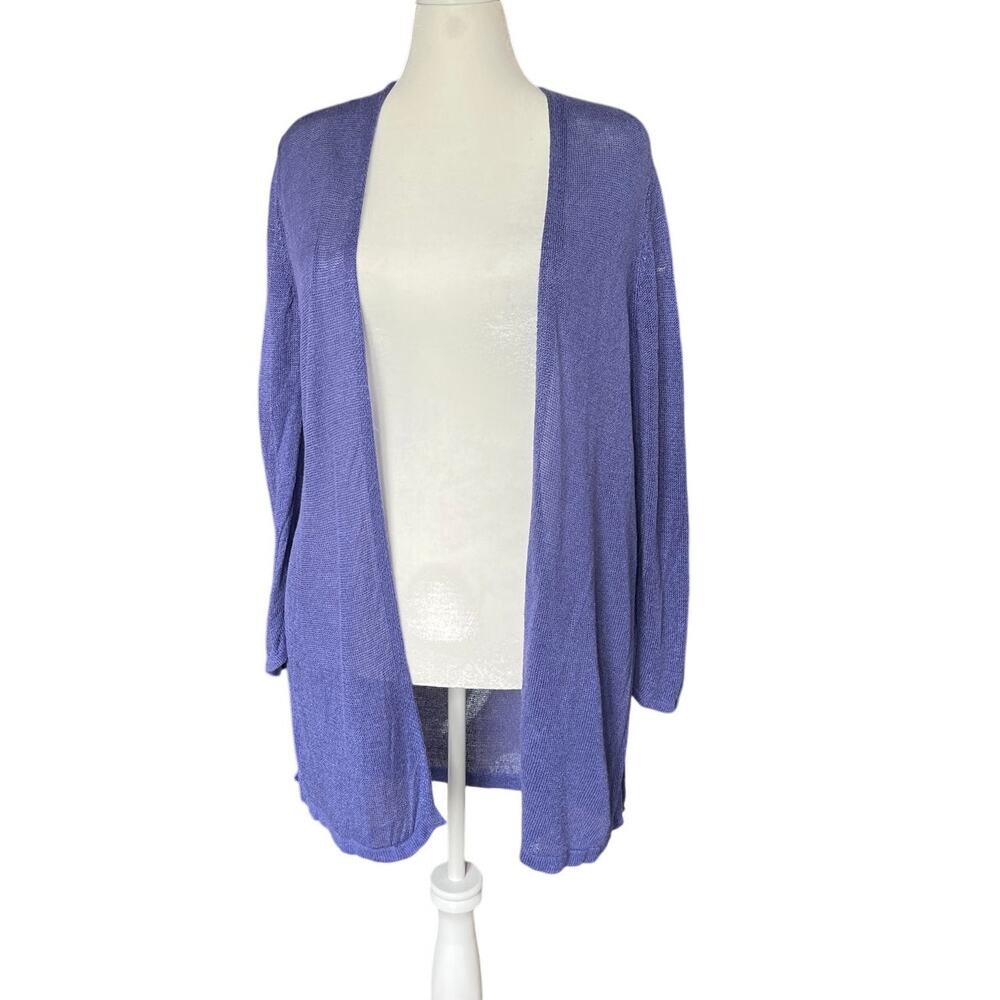 J Jill Linen Open Cardigan Women's L Purple Beachy Breathable Knit Casual